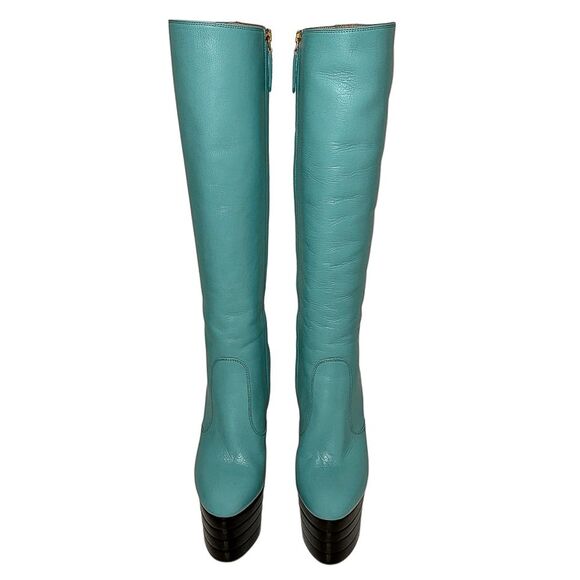 Gucci Aquamarine Teal Angel Feline Head Platform Knee High Zip Up Boot EU 36.5 - Picture 4 of 14